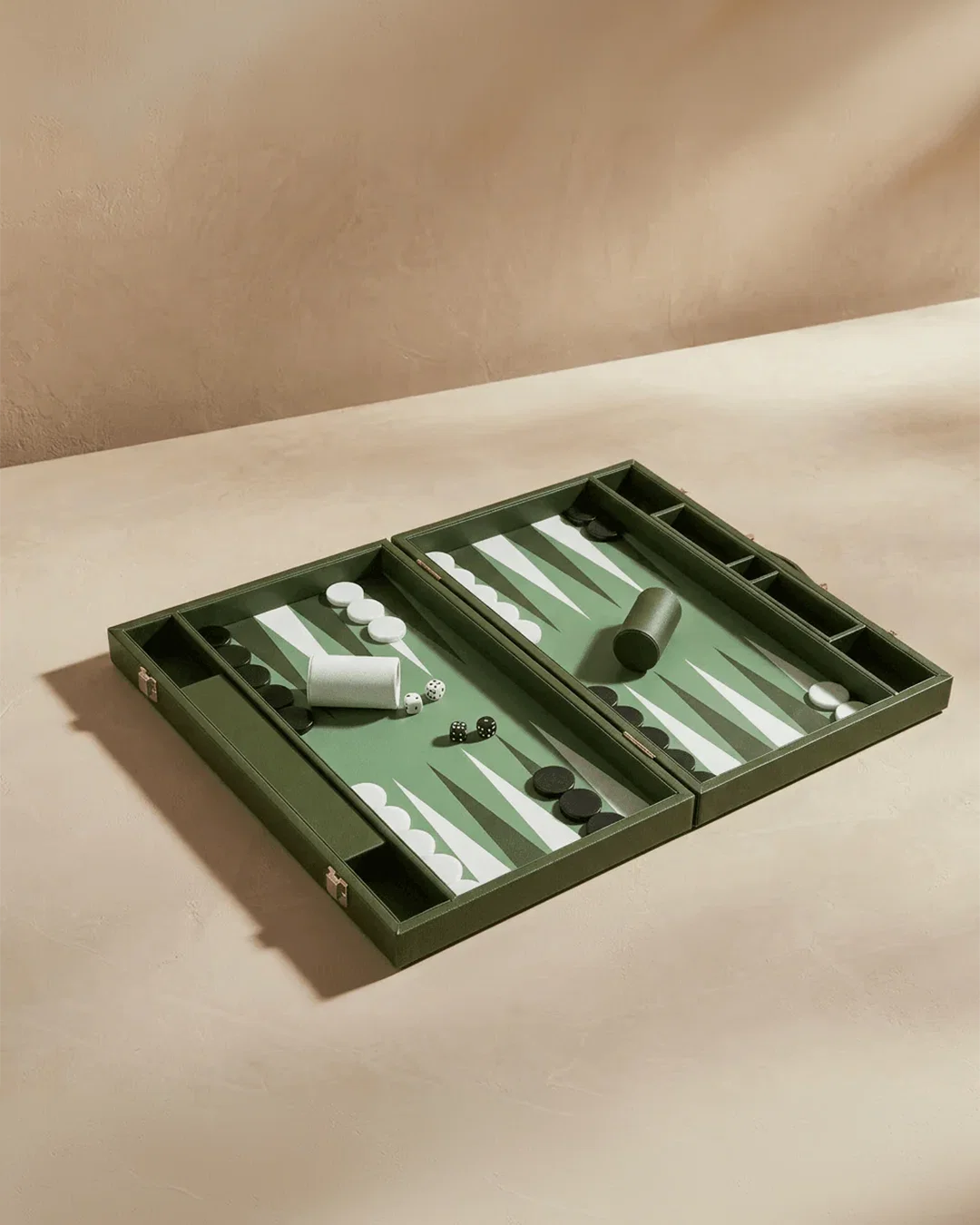 Leather Backgammon Set - Green & White